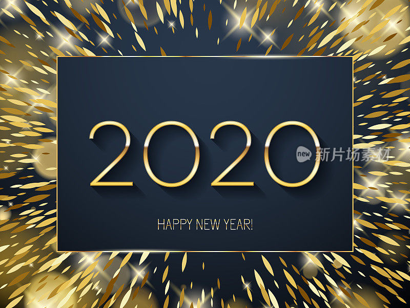 Golden glow 2020 new year vector illustration.